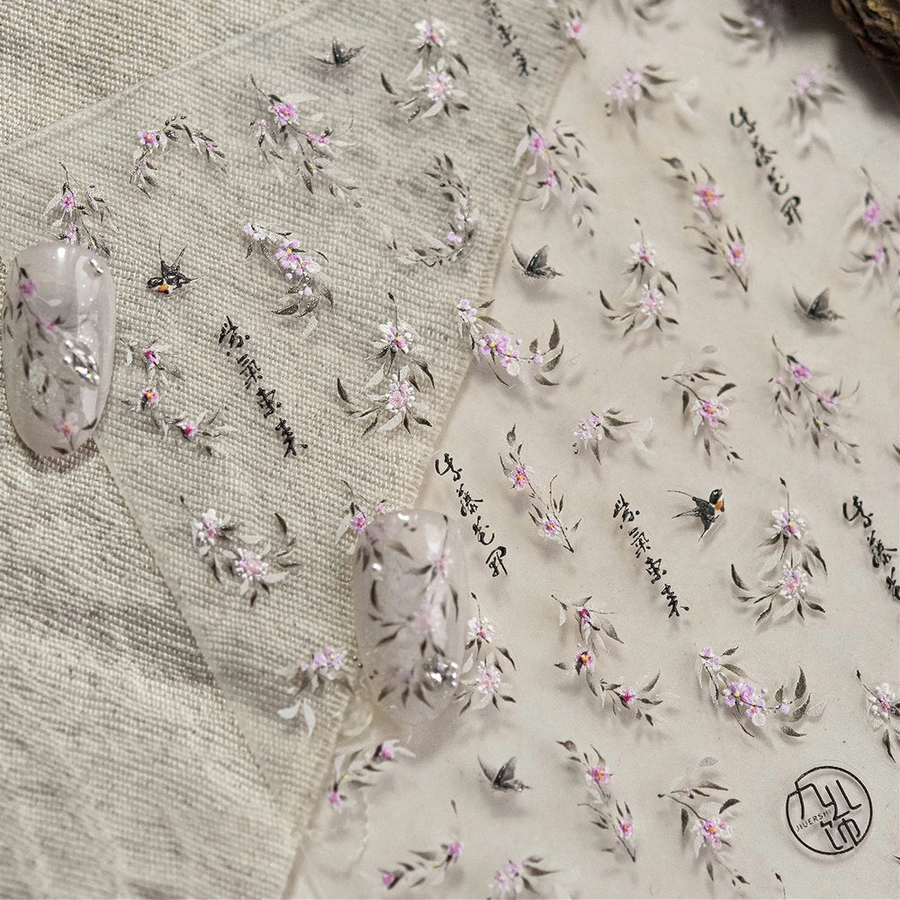 Antique Flowers Bird Swallow Fruit Narcissus Orchid Oranges Peaches Grape Cherry Strawberries Nail Art Stickers Manicure Decals (ONLINE ORDER ONLY)