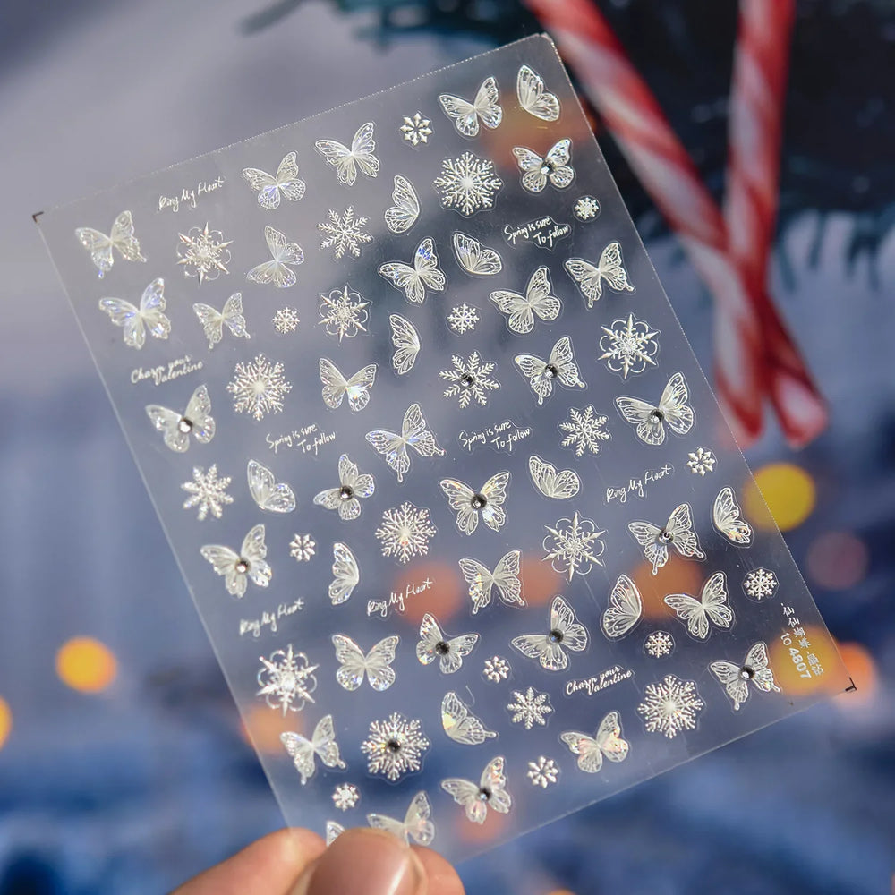 Colourful Butterfly Delicate Anmials Adhesive Nail Art Stickers Dreamy Winter Snowflake Rhinestone Manicure Decals Nail Supplies (ONLINE ORDER ONLY)