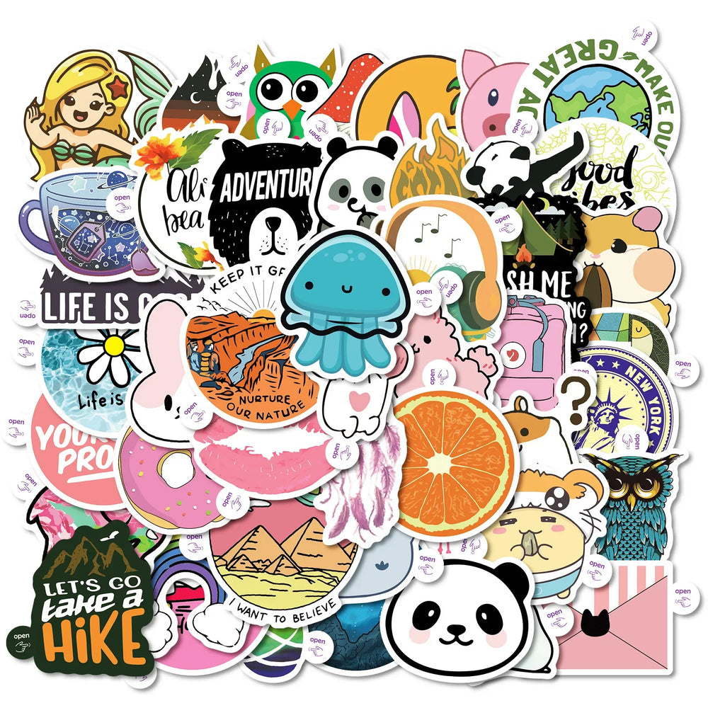 50Pcs Cartoon Graffiti Stickers for Helmet, Wall, DIY Decoration (Online Order Only)