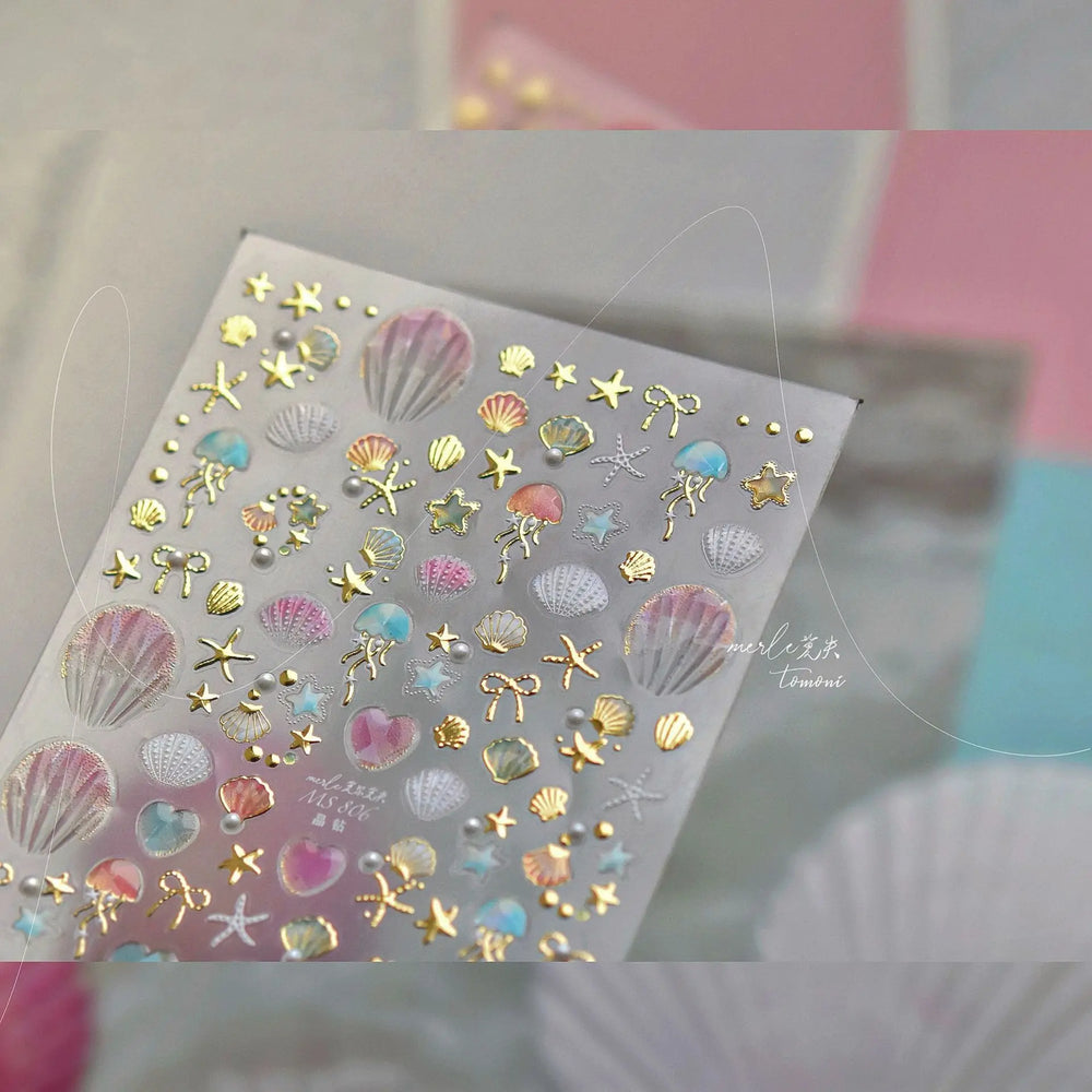 Halo Dyeing Ocean Shell Conch Starfish Pearl Love Heart Bowknot Jellyfish Adhesive Nail Art Stickers Manicure Decals Wholesale (ONLINE ORDER ONLY)