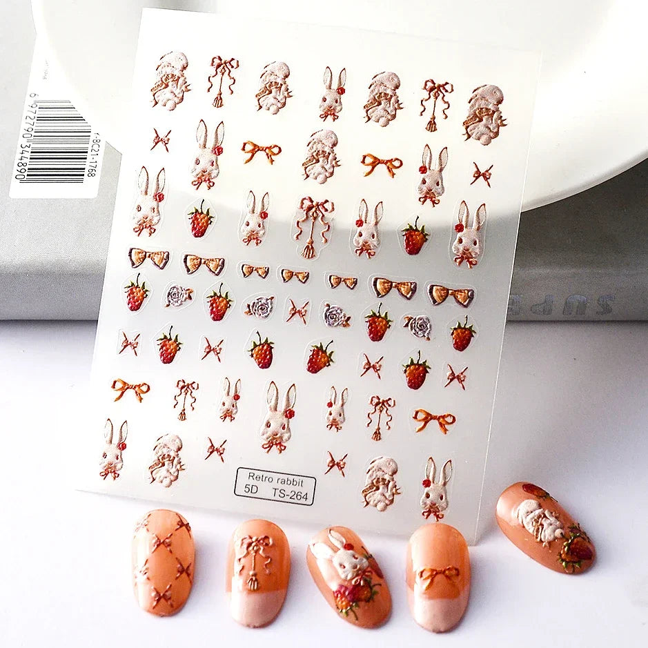 Chic Dragonfly Spider Insect Butterfly 3D Self Adhesive Nail Art Decoration Sticker Heart Puppy Flower Manicure Decal Y2K Flower (ONLINE ORDER ONLY)