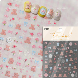 Cute Pet Creamy Rabbit Bear Dog Ribbon Bowknot Lamb Red Painted Heartbeat Flowers Adhesive Nail Art Stickers 3D Manicure Decals (Online Order Only)