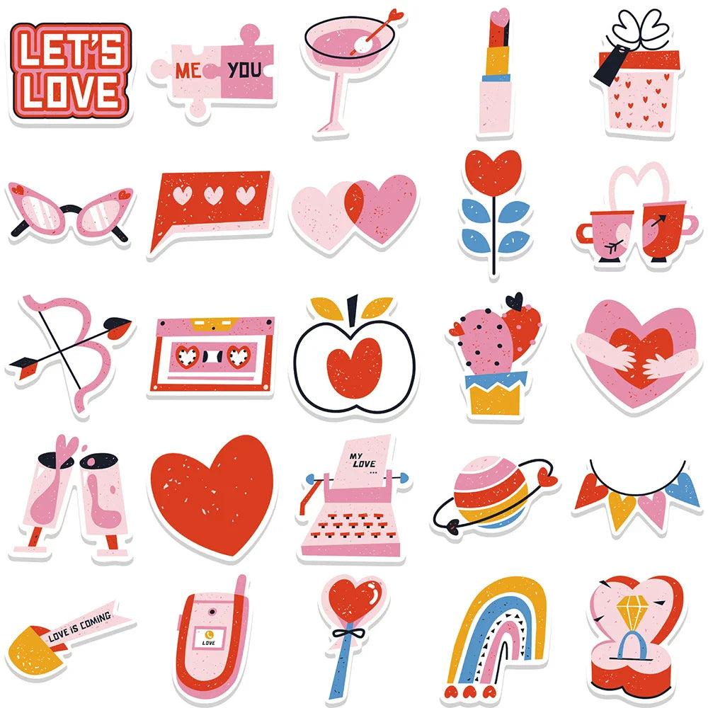 10/30/50PCS Cartoon Pink Love Stickers Valentine's Day Cute Decals PVC Waterproof Skateboard Laptop Phone Car Sticker For Kids (ONLINE ORDER ONLY)