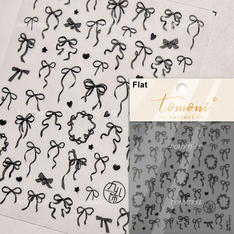 Simple Line Bowknot Red Gold Silver Laser Pink Hot Stamping 3D Self Adhesive Nail Art Stickers Pearl Rhinestone Manicure Decals (ONLINE ORDER ONLY)