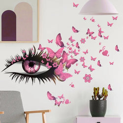 Creative Beautiful Girl Eyes Wall Sticker Flying Butterfly Wall Decals Girl Long Eyelashes for Couple Lovers Bedroom Decoration (ONLINE ORDER ONLY)