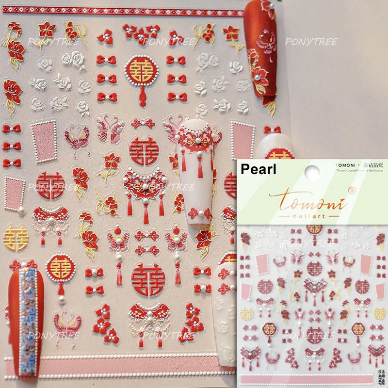 Yunjin Brocade Shawl Tassel Pendant Traditional Chinese Costumes and Ornaments Self Adhesive Nail Art Stickers Manicure Decals (ONLINE ORDER ONLY)