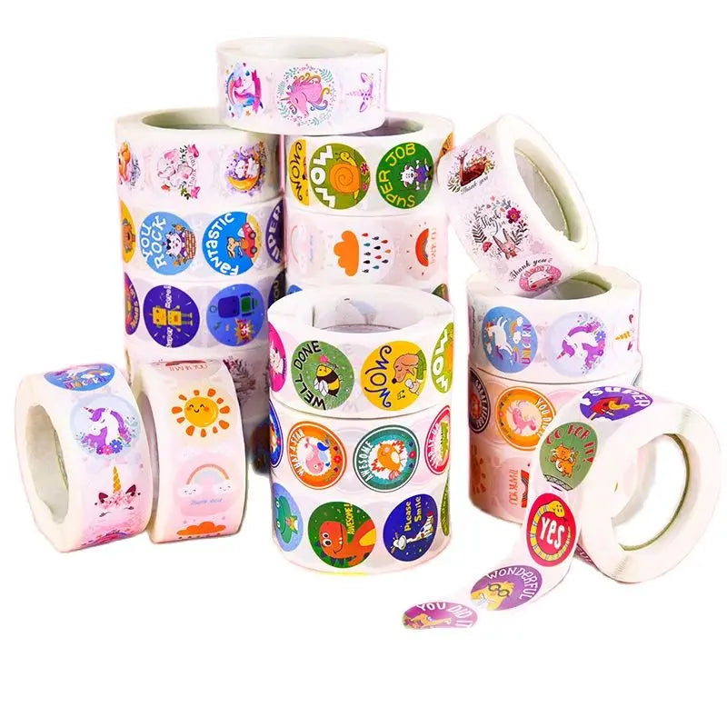 500Pcs Children's Cartoon Animal Stickers Baby Stickers Kindergarten Inspirational Little Red Flower Reward Roll Stickers (Online Order Only)