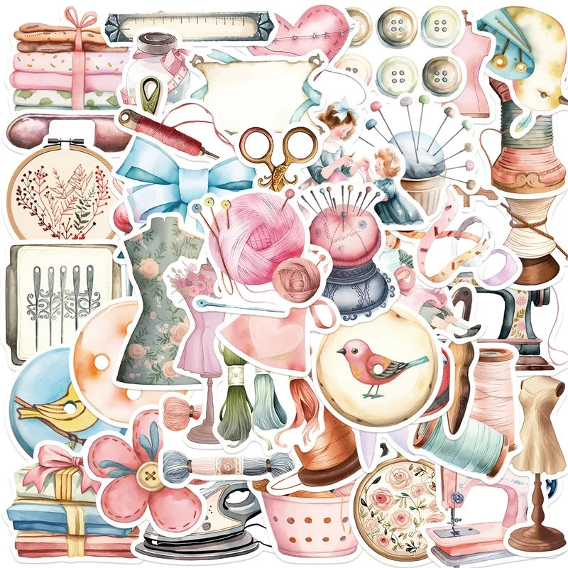 10/30/50PCS Kawaii Pink Sewing PVC Sticker Aesthetic Chidlren's Stationery Decoration Scrapbooking School Supplies for Kids (ONLINE ORDER ONLY)
