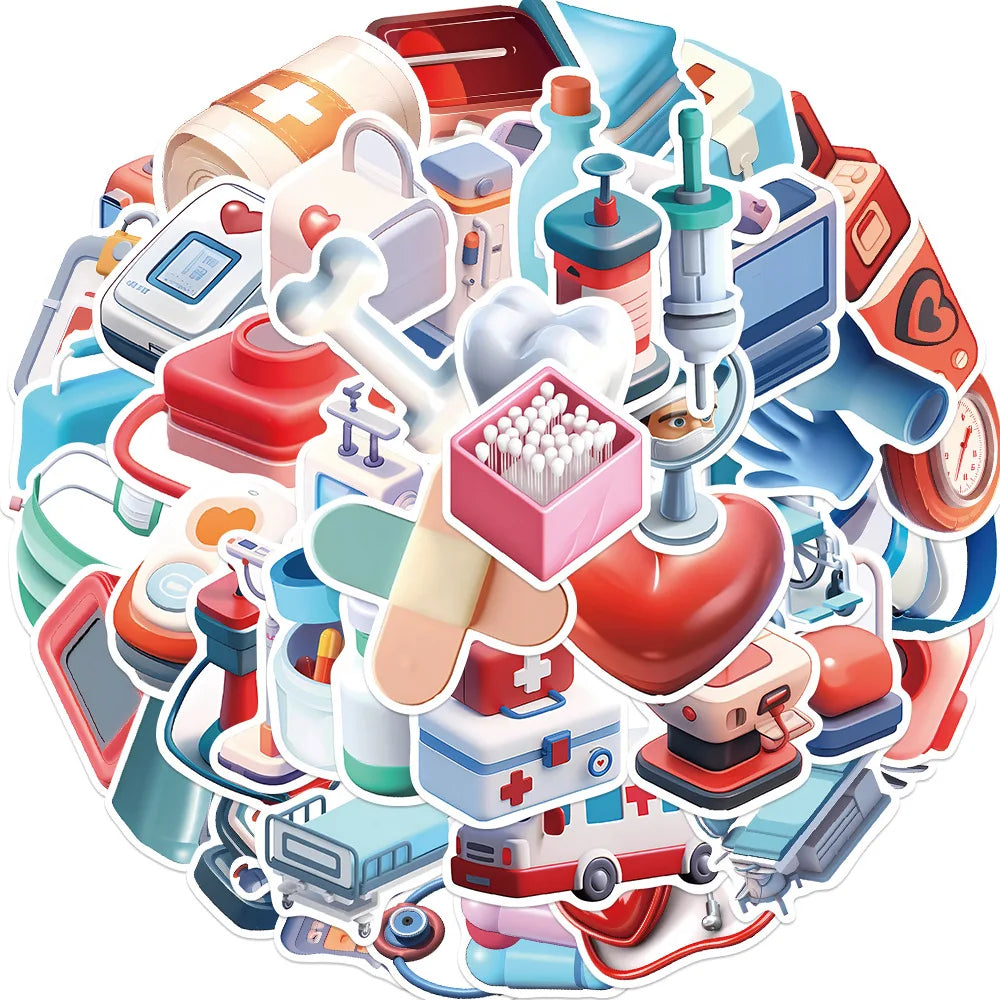 Cartoon 3D Medical Device Stickers 10/30/50pcs Waterproof PVC Decals for Laptop, Fridge, Phone, Suitcase (ONLINE ORDER ONLY)
