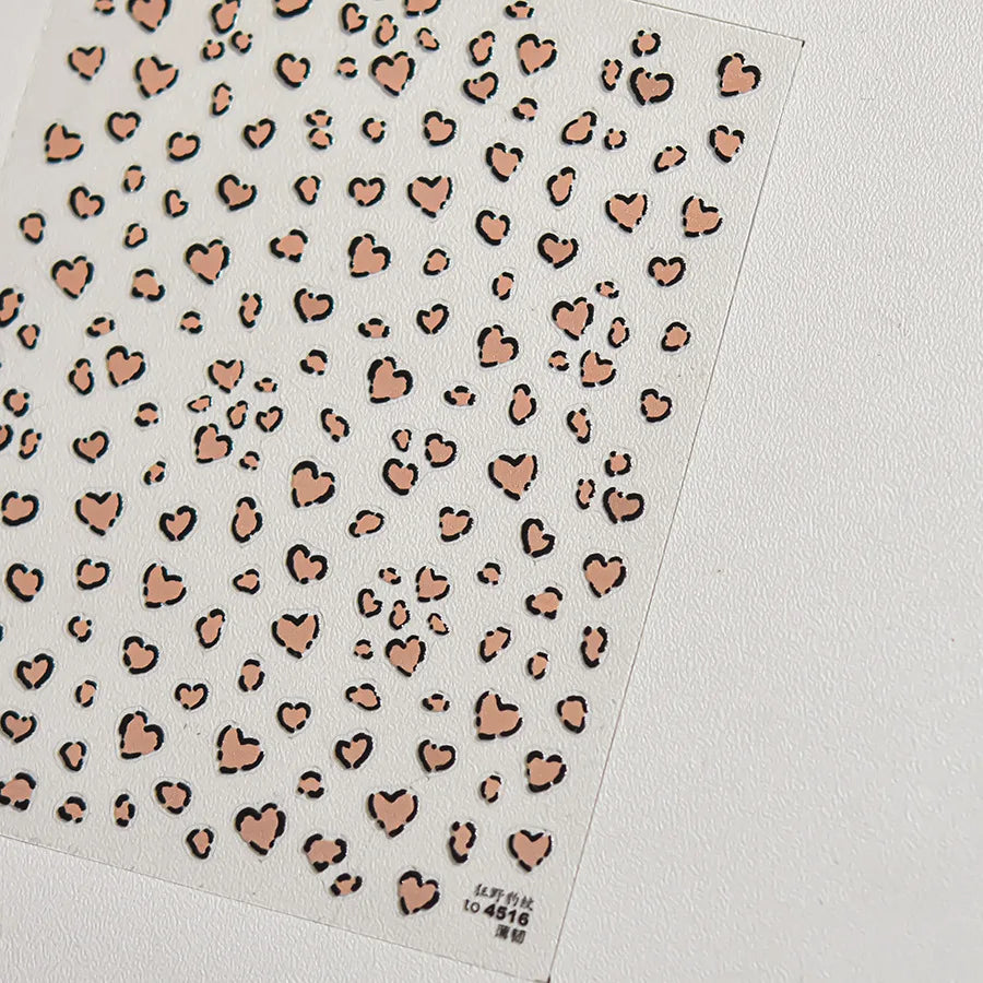 Flat Small Pink Brown Halo Dyeing Love Heart Geometric Leopard Shiny Jelly Chic Embossed Relief Nail Art Stickers Manicure Decal (Online Order Only)