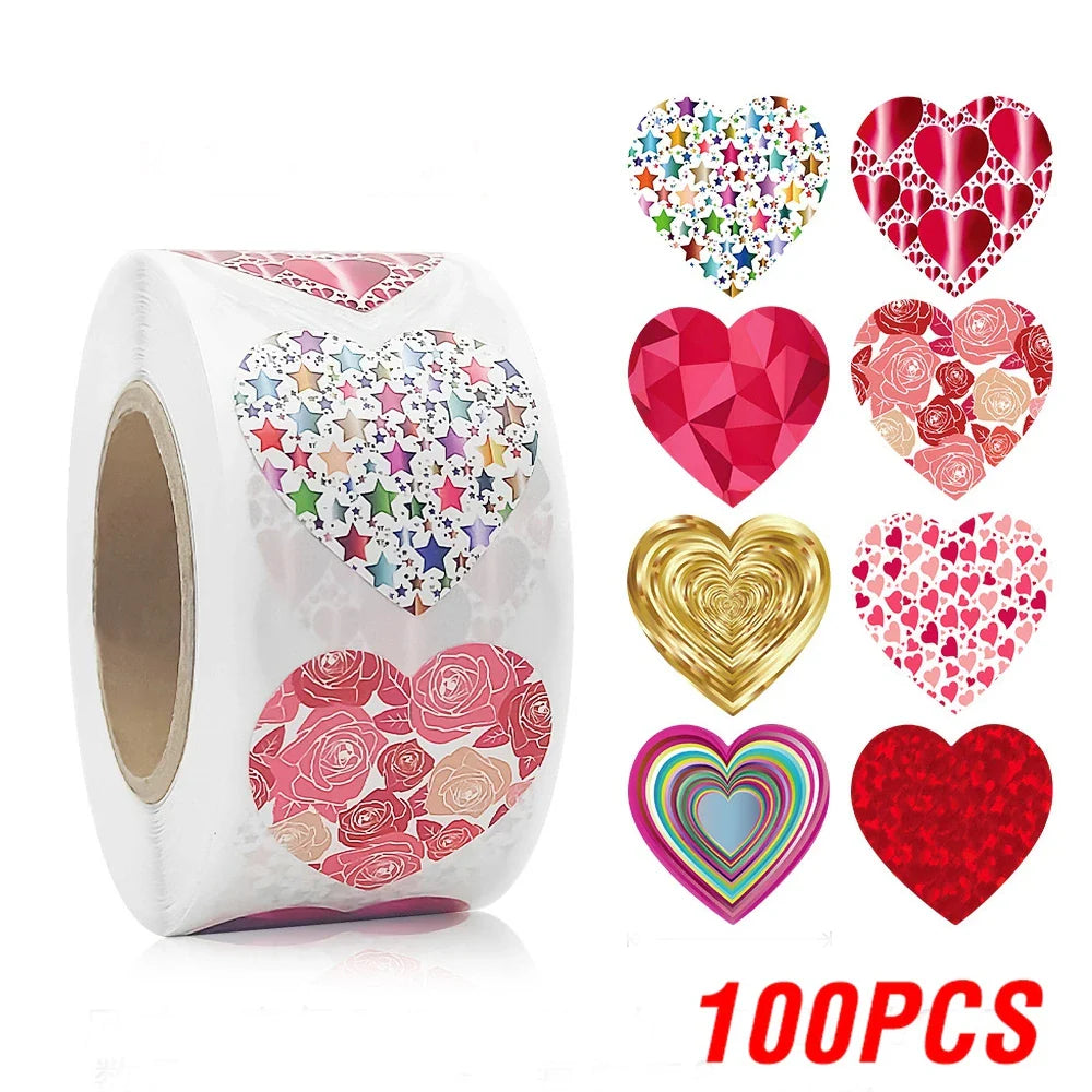 100-500pcs Color Valentine's Day Heart Sticker Birthday Gift Packaging Seal Sticker Party Invitation Decor Sticker Baking Label (ONLINE ORDER ONLY)