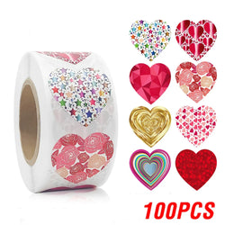 100-500pcs Color Valentine's Day Heart Sticker Birthday Gift Packaging Seal Sticker Party Invitation Decor Sticker Baking Label (ONLINE ORDER ONLY)