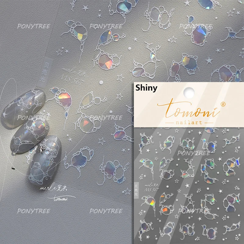 Colorful Bubbles Star Shiny Dreamy Glass Shards Flat 5D Soft Embossed Relief Self Adhesive Nail Art Sticker Chic Manicure Decal (ONLINE ORDER ONLY)