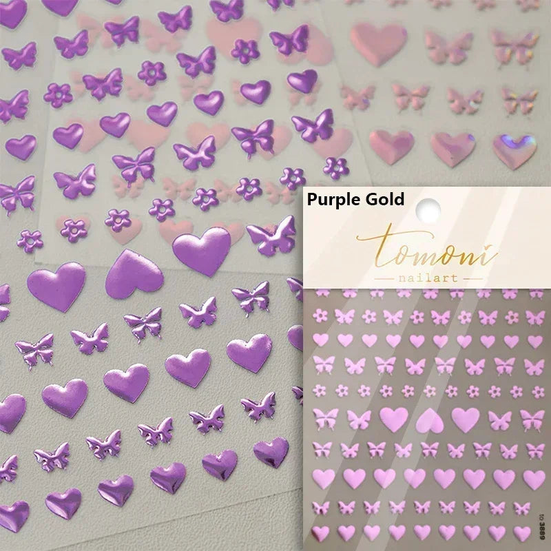 Delicate Tender Purple Butterfly Seal Pattern Insect Shiny Golden Stroke Nail Art Decoration Sticker Dressy Laser Manicure Decal (ONLINE ORDER ONLY)