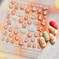 Bowknot Glove Socks Elk House Gingerbread Man Self Adhesive Nail Art Stickers Snowflake Christmas Tree Rhinestone Manicure Decal (Online Order Only)