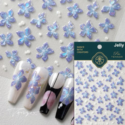 Charming Dreamy Shiny Jelly Blue Gradient Lily Flowers Rose Petal White Dot Chinese Colorful Nail Art Stickers Manicure Decals (ONLINE ORDER ONLY)