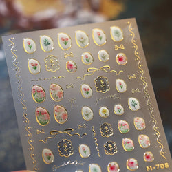 Hot Stamping Jelly All Tulips Garden Flower Bowknot Wave Lace Line Golden and Radiant Adhesive Nail Art Stickers Manicure Decals (ONLINE ORDER ONLY)
