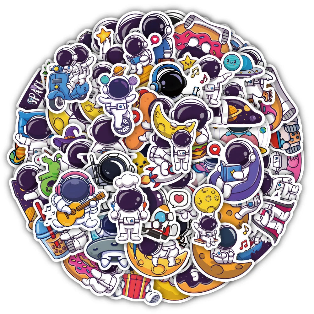 10/62PCS Exquisite Cute Cartoon Astronaut Stickers Laptop Computer Tablet Cup Notebook Phone Vinyl Decal for Kids Toy Gift (ONLINE ORDER ONLY)