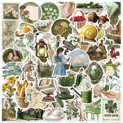50pcs Ins Style Retro Pastoral Aesthetic Green Art Stickers For Luggage Laptop Guitar Phone Waterproof Vinyl Bicycle Decals (Online Order Only)