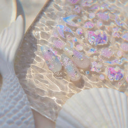 Mermaid Girl Conch Starfish Shell Bowknot Fish Scale Purple Ribbon Water Bubbles Chic Adhesive Nail Art Sticker Manicure Decals (ONLINE ORDER ONLY)
