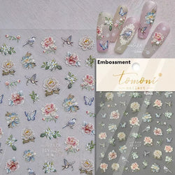 Charming Dreamy Shiny Jelly Blue Gradient Lily Flowers Rose Petal White Dot Chinese Colorful Nail Art Stickers Manicure Decals (ONLINE ORDER ONLY)