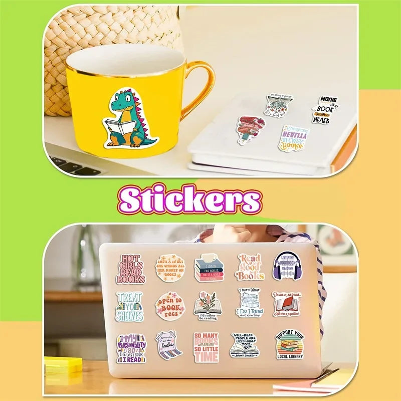 10/30/50PCS Cartoon Reading PVC Sticker Aesthetic Decoration Scrapbooking Sketchbook Korean Stationery School Supplies for Kids (ONLINE ORDER ONLY)