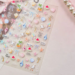 Summer Beach Bikini Watermelon Hat Sandals Ice Cream Shell Conch Starfish Cat Duck Nail Art Decoration Stickers Manicure Decals (ONLINE ORDER ONLY)
