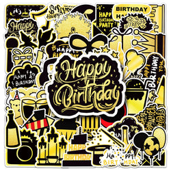 50Pcs Birthday Black Gold Series Cartoon Cute Waterproof Sticker Skateboarding Snowboard Retro Vinyl home decal Sticker (ONLINE ORDER ONLY)