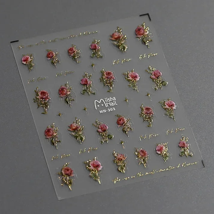 Red Azalea Rose Peony Crane Warbler Bird Fish Lily Chicken Rabbit Lobster Flower Retro Chinese Nail Art Sticker Decoration Decal (Online Order Only)