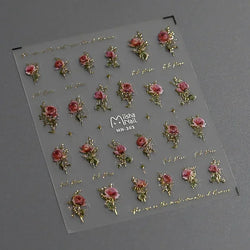 Red Azalea Rose Peony Crane Warbler Bird Fish Lily Chicken Rabbit Lobster Flower Retro Chinese Nail Art Sticker Decoration Decal (Online Order Only)