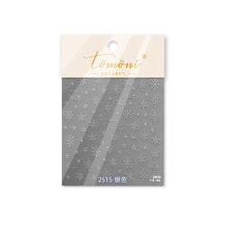 Hot Stamping Romantic White Gold Snowflakes Hexagon Winter 3D Self Adhesive Nail Art Stickers Shiny Rhinestone Manicure Decals (Online Order Only)