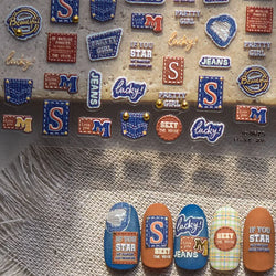 Round Jeans Square Sexy Blue Series Cowboy Lucky Beautiful Letter Self Adhesive Nail Art Sticker Pearl Rhinestone Manicure Decal (ONLINE ORDER ONLY)