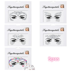5Pcs Coloful Glitter Face Jewelry Sticker Crystal Eye Body Face Jewels Bady Makeup Tools Temporary Self-Adhesive Nail Rhinestone (ONLINE ORDER ONLY)