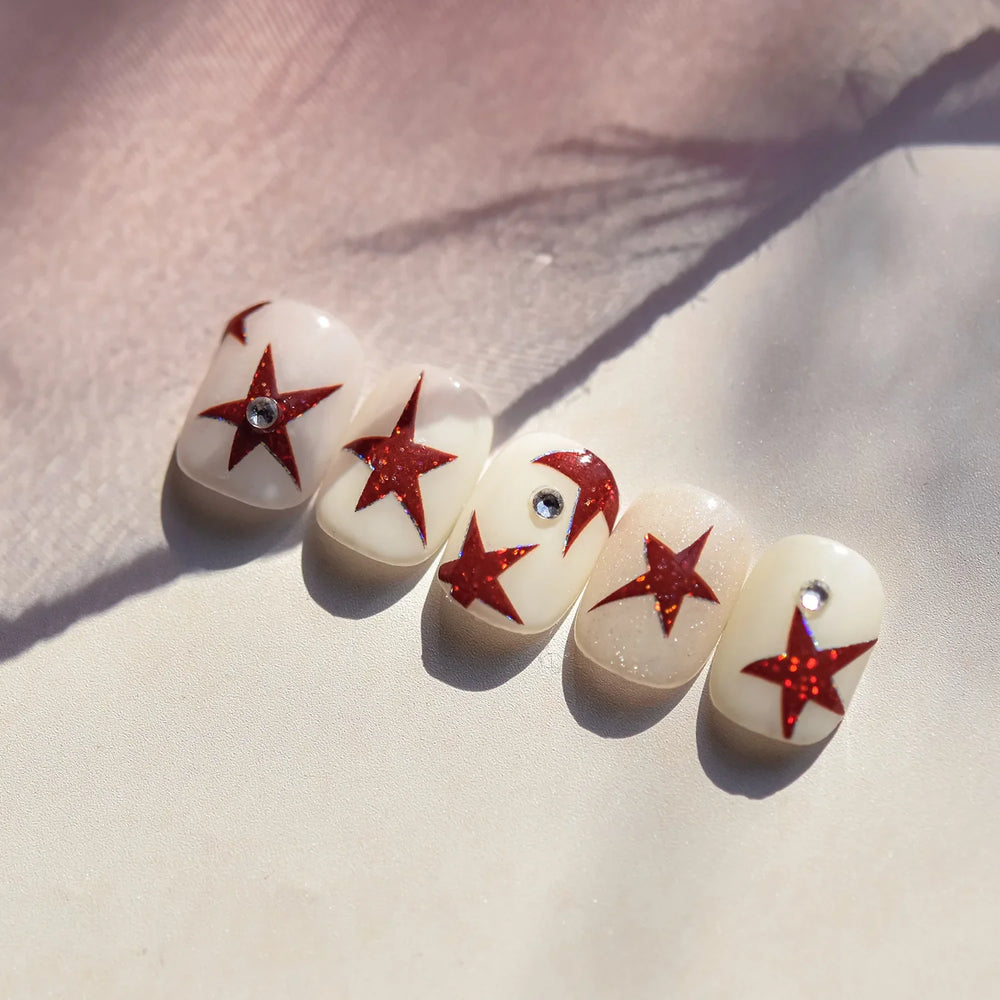 Irregular Stars Red Silver Five-pointed Star Meteor Shiny 5D Self Adhesive Nail Art Stickers Romantic Rhinestone Manicure Decals (ONLINE ORDER ONLY)