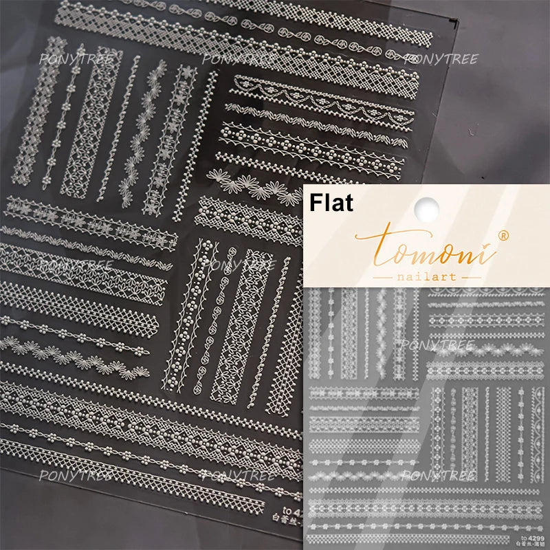 French Romantic Lace Flower Fabric Art Pearl Pendant Portrait Bowknot Textile Printing Delicate Nail Art Stickers Manicure Decal (ONLINE ORDER ONLY)