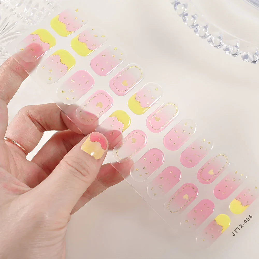 22Tips Semi Cured Gel Nail Wraps 3D UV Gel Nail Stickers Flowers Gradient Color Adhesive Full Cover Designer DIY Manicure Arts & (Online Order Only)