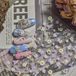 Flower Garden Purple Yellow Pink Daisy Butterfly Delicate 5D Soft Relief Adhesive Nail Art Decoration Sticker 3D Manicure Decals (ONLINE ORDER ONLY)