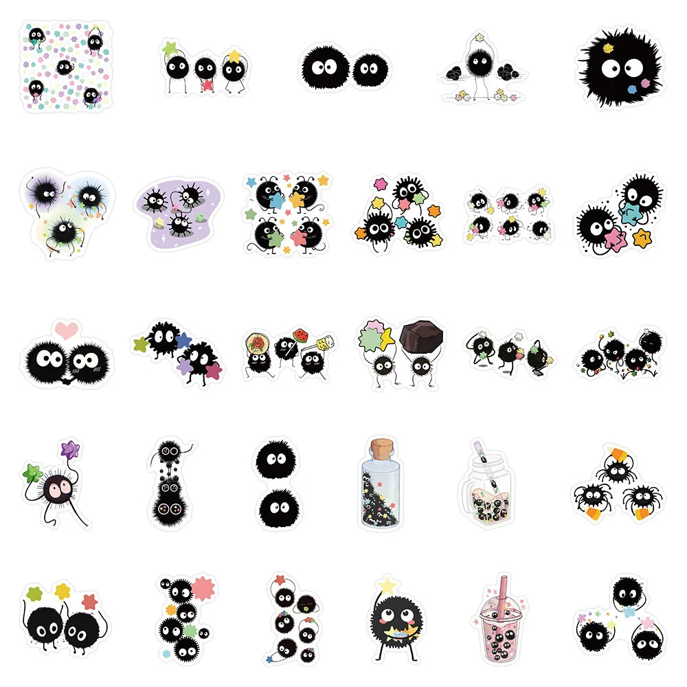10/30/50PCS Soot Sprites Stickers Cute Elf Cartoon Sticker DIY Decoration Luggage Laptop Phone Guitar Car Bike Sticker Kids Toys (Online Order Only)