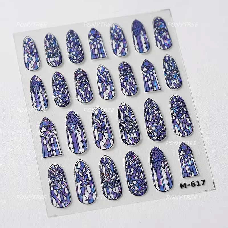 Green Blue Glass Butterfly Lily Flowers Star Line Water Droplet Charming Shiny Self Adhesive Nail Art Stickers Manicure Decals (ONLINE ORDER ONLY)