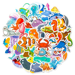 10/50Pcs Cartoon Marine Life Fish And Shrimp Sticker For Kids Toys Luggage Laptop Ipad Skateboard Stickers Wholesale (ONLINE ORDER ONLY)