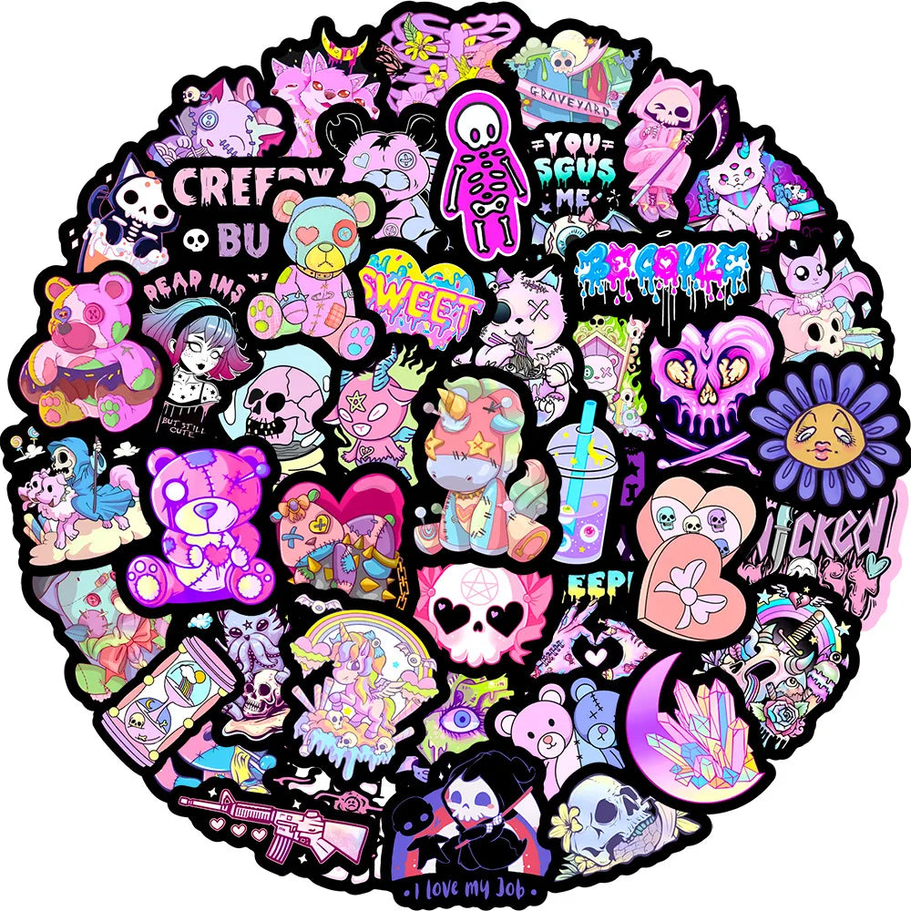 10/30/50PCS Cute Gothic Horror Halloween Skull Stickers Graffiti DIY Skateboard Phone Motorcycle Notebook Bike PVC Car Sticker (Online Order Only)