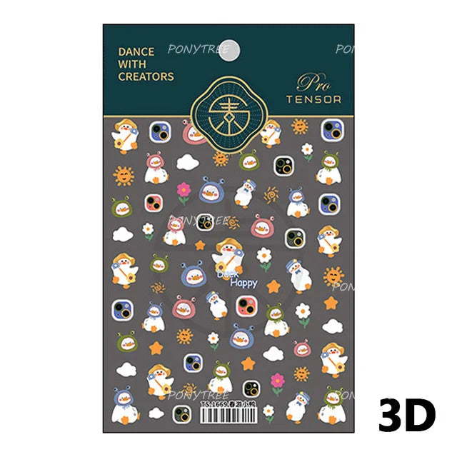 Cute Duck Pear Bowknot Mini Flower Duckling Line Bow Photo Frame Seal Stamp Figure Self Adhesive Nail Art Sticker Manicure Decal (ONLINE ORDER ONLY)