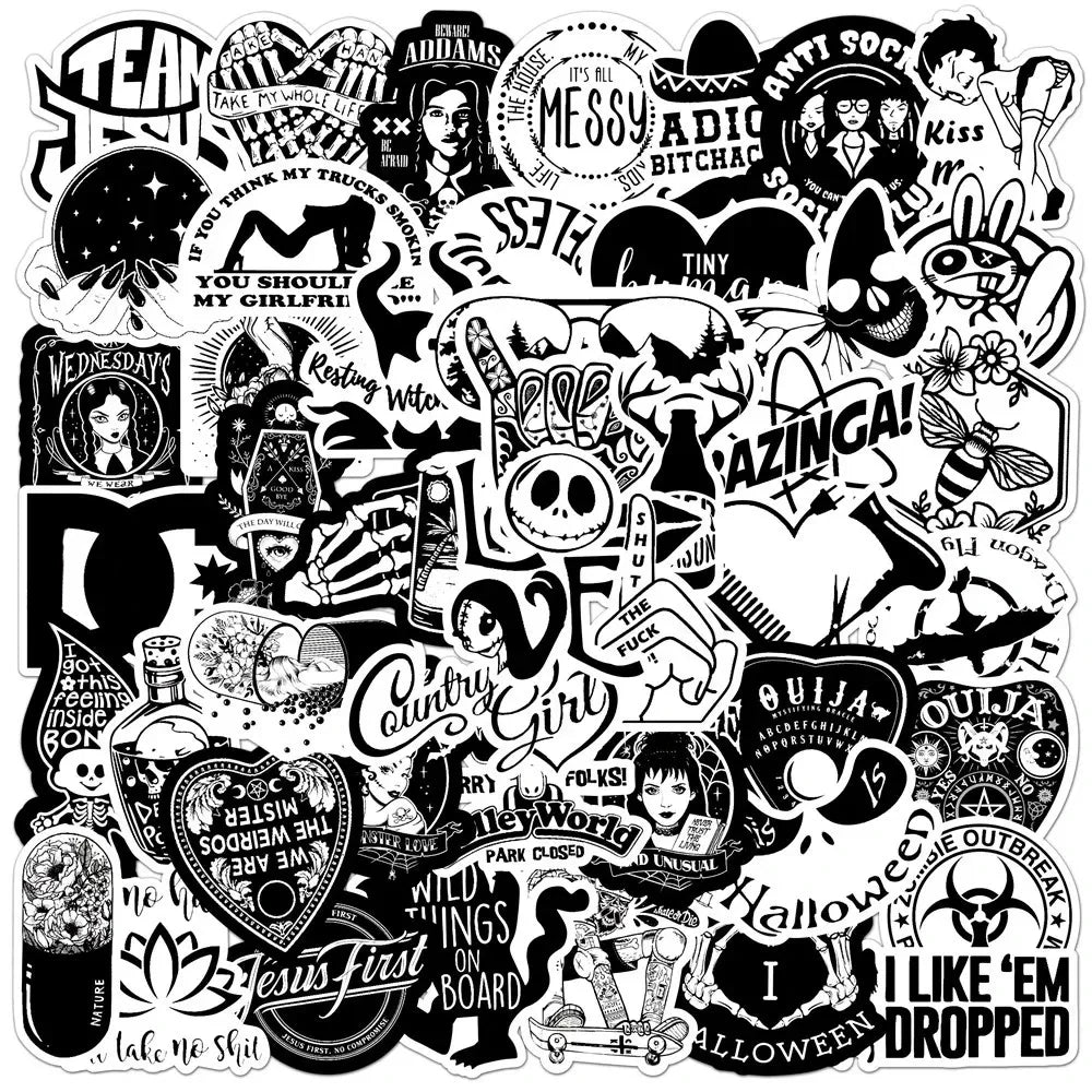 Black Punk Stickers for Luggage, Helmet, Phone, Laptop, Guitar, Skateboard, Water Bottle, Car - 10/25/50pcs (Online Order Only)