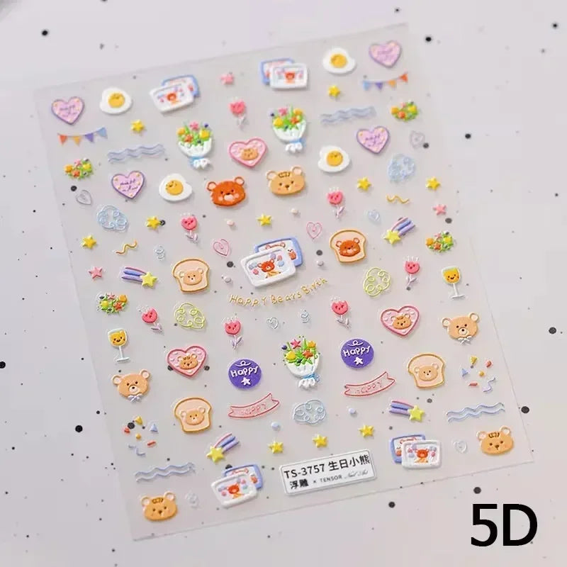 Bowknot Bear Cake Chocolates Food Star Cherry Apple Cook Love Heart Adhesive Nail Art Sticker Rhinestone Reliefs Manicure Decal (ONLINE ORDER ONLY)
