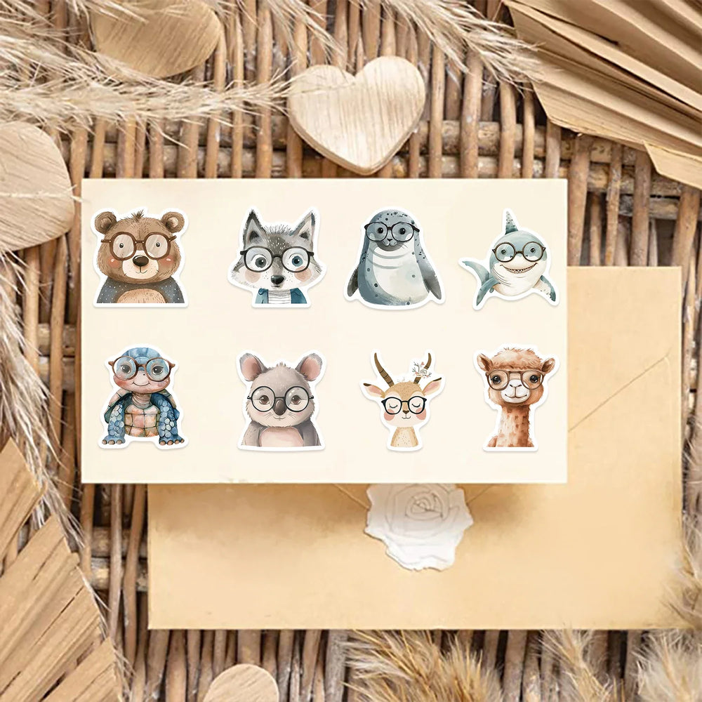 50pcs Cute Little Animal Stickers With Glasses Notebook Guitar Skateboard DIY Sticker For Pack Waterproof Laptop Skin Phone Case (ONLINE ORDER ONLY)