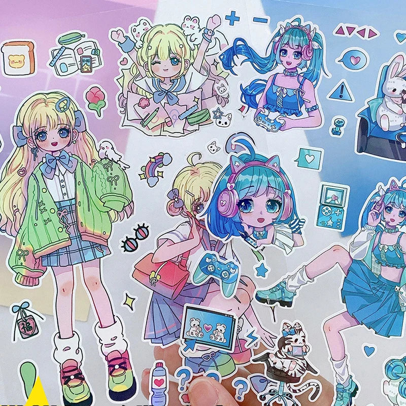 Korean ins Cute Pretty Girls Sticker Diary Scrapbooking DIY Album Decoration Sticker Aesthetic Personalized Kawaii Stationery (Online Order Only)