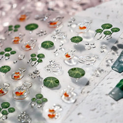 Lotus Flower Leaf Goldfish Ripple Wavelet Water Droplet Lotus Pond Brocaded Carp Self Adhesive Nail Art Stickers Manicure Decals (Online Order Only)