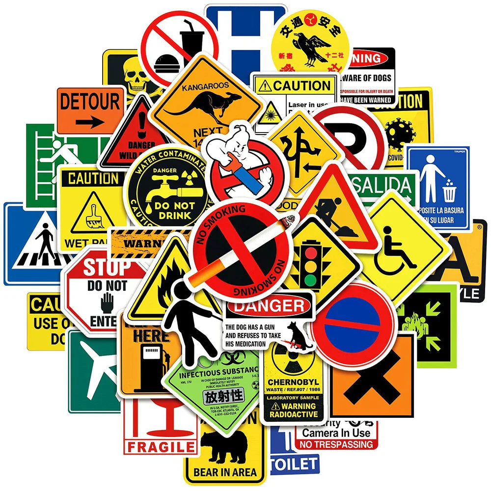 10/30/50/100PCS Sign Warning Stickers Danger Banning DIY Skateboard Fridge Laptop Motorcycle Wall Decals Waterproof Sticker Toys (ONLINE ORDER ONLY)