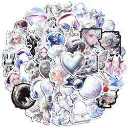 Silver Cartoon Graffiti Stickers Pack - Cute DIY Skateboard & Luggage Decor (ONLINE ORDER ONLY)