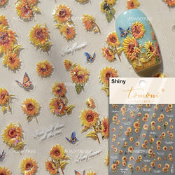White Daisy Sunflower Green Leaves Wreath Garland Flower Cluster Bouquet Flat Adhesive Nail Art Sticker Manicure Decals Supplies (Online Order Only)
